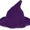 Halloween Witch Hat for Women - Adults Black Witch Hats Costume Accessory for Party Cosplay, Modern Wool Witches Cap (Purple)