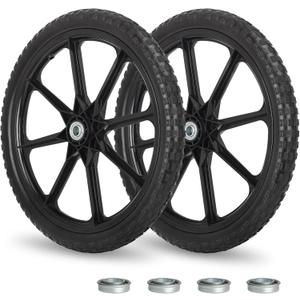 GICOOL 20" Flat Free Tire and Wheel, with 3/4" & 5/8" Bearing, 2.45" Centered Hub, Replacement Wheel For Rubbermaid Wheelbarrow, Garden Yard Cart, 2 Pcs