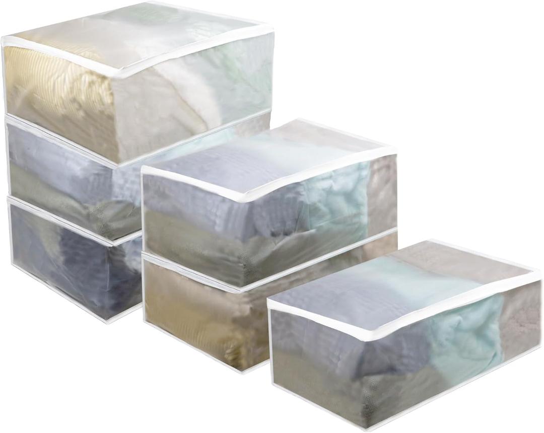 Set of 6 Clear Clothes Storage Bags Large Thicken Clothes Organizer Bins for Blanket,Sheets,Quilt,Folded Clothes,Sweater,Jeans, Closet Organizers and Storage 660L