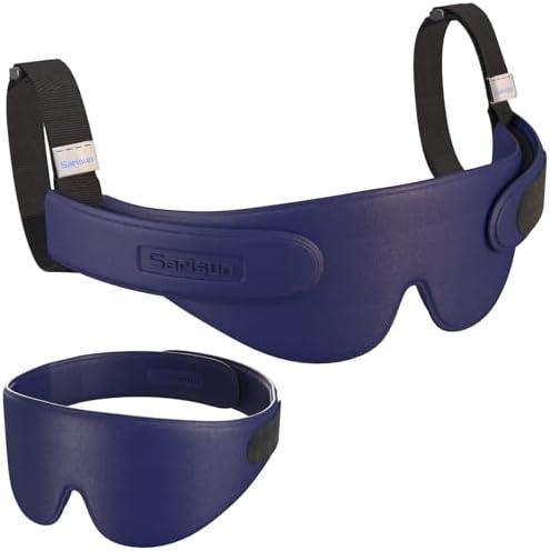 SARISUN Airplane Head Strap 3D Eye Mask, Travel Pillow Alternative for Long Flight, Travel Essentials 360° Support Sleep Head Hold, Stop Bobblehead, Ultra-Compact Lightweight, Purple