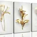 RAQXZHSW 3Pcs Abstract Golden Flower Canvas Wall Art 16x24Inch