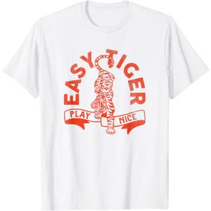 Easy Tiger, Play Nice! Funny & Cute Red Typography Design T-Shirt (Small)
