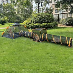 Fhiny Outdoor Cat Enclosures, 4-in-1 Cat Tent with Tunnel for Outdoor Pets DIY in Multiple Ways Mesh Kitten Playpen Collapsible Compound Pet Play House for Outside Cats Kitty Dogs Rabbits Ferrets