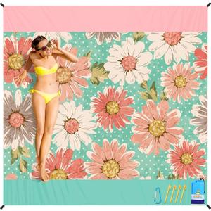 BYDOLL Beach Blanket Waterproof Sandproof 78''81'' Suits1-4 Adults Compact Lightweight Oversized Sand-Free Blanket Large Picnic Mat for Beach Travel Camping Hiking (Flowers) and Waterproof Phone Case