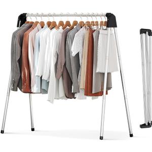 APEXCHASER Clothes Drying Rack Foldable, Stainless Steel Laundry Drying Rack Collapsible, Clothes Hanger for Sweater Baby Clothes Towel for Indoor & Outdoor, Portable Clothes Airer for Travel (48 inch)