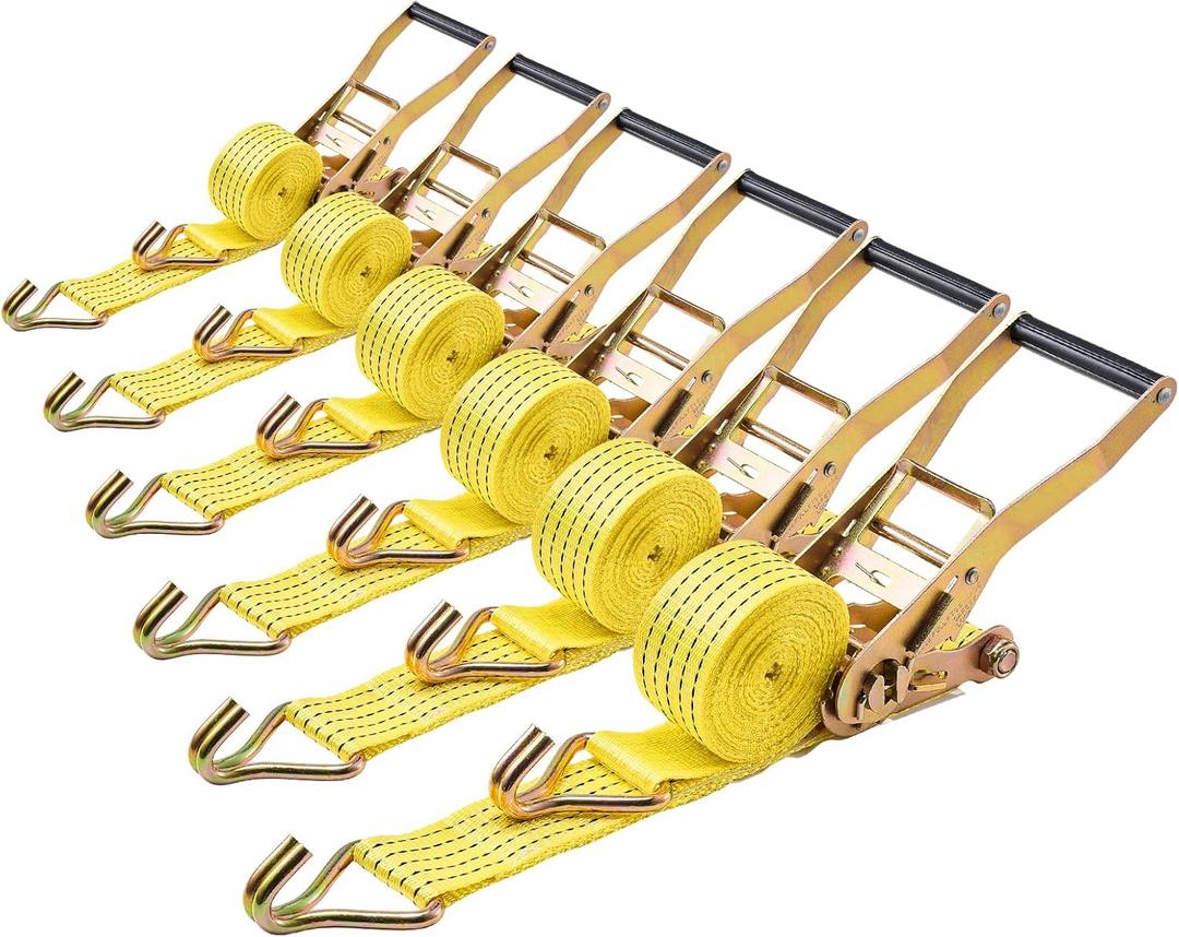 VEVOR 6 Pack 2 x 15 Ratchet Straps Heavy Duty Tie Down with Double J Hook, 5000 lbs Break Strength, Carry Bag, Tie Down Ratcheting for Moving, Trailers, Motorcycles, Kayaks, Car Roof