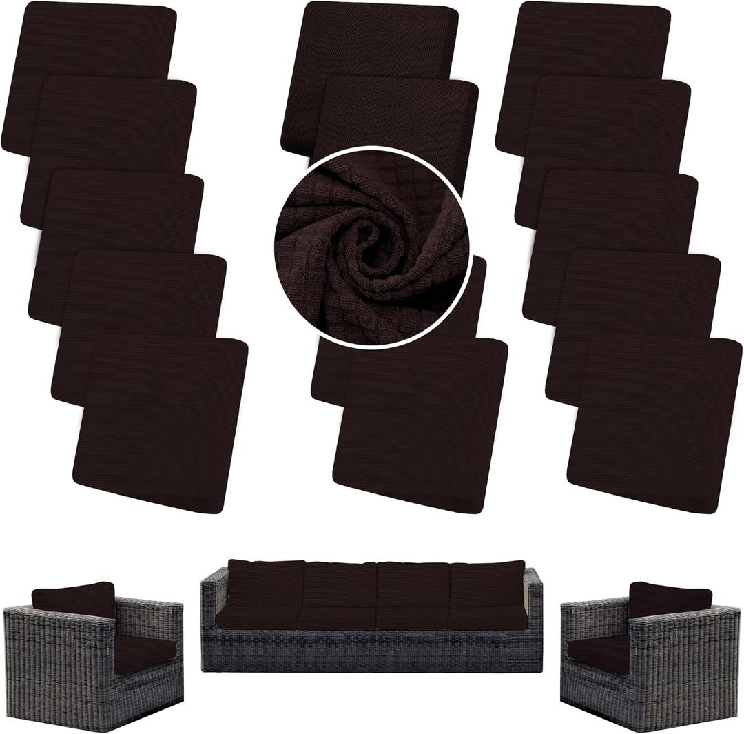 Outdoor Cushion Covers Set, 14PCS Patio Furniture Couch Seat Slipcovers, Replacement for Sofa Sectional Chair (Cover Only) (Brown)