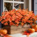 Lnoicy Artificial Fall Mums 12 Bundles Eucalyptus Fake Flowers for Planter,Fake Morning Glory for Halloween Home/Porch/Garden Decoration (Fall Orange)