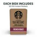 Starbucks VIA Instant Coffee, Dark Roast Coffee, French Roast, 100% Arabica, 1 box (50 packets)