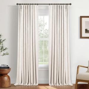 INOVADAY 100% Blackout Curtains for Bedroom, Black Out Curtains 80 Inch Long, Clip Rings Linen Blackout Drapes, Thermal Insulated Room Darkening for Living Room, 2 Panels - Beige,W50xL80