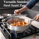 VocVoi Stainless Steel Pan with Lid, 6 QT Stainless Steel Saute Pan, 12 Inch Frying Pan, PFOA & PTFE Free, Tri-Ply Skillet, Stainless Steel Pot, Dishwasher & Oven Safe, Works on All Cooktops