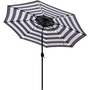 9 ft Solar Umbrella 32 LED Lighted Patio Umbrella Table Market Umbrella with Tilt and Crank Outdoor Umbrella for Garden, Deck, Backyard, Pool and Beach (Black and White)