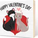 Valentines Decorations - Cats Love Wooden Box for Cat Lovers, Valentine Decor for Home Office Table Wall Hanging-Happy Valentine A10