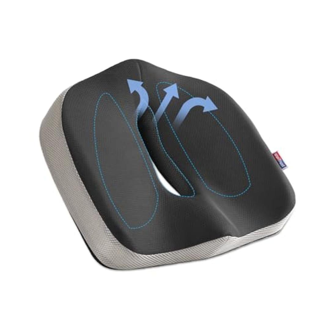 Ergonomic Memory Foam Seat Cushion for Office Chair, Extra Large Pad with U-Shaped Design for Pressure Relief, Coccyx Sciatica & Back Pain Relief, for Home, Car Long Sitting (Black/Gray)