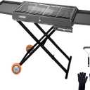 Dual-purpose Outdoor BBQ Charcoal Grill with Side Table, Foldable Cart Table with Wheels for Outdoor Backyard, Patio and Parties (Dustproof Gray)