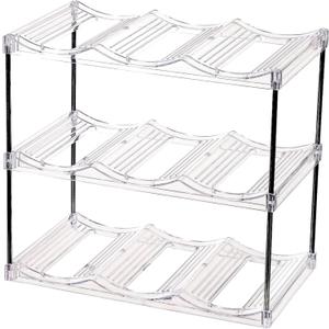 IEEK 3 Tier Stackable Water Bottle Holder Free-Standing Fridge Bottle Organizers Clear Plastic Water Bottle Holder for Cabinet,Refrigerator,Pantry,Kitchen Countertops,Holds 9 Bottles