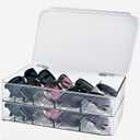 2 Packs Plastic Sunglass Organizer, 5 Slots Stackable Eyeglass Case Storage Organizer with Lid, Clear Eyewear Storage Display Case Eyewear Collection Case Holder for Multiple Glasses Jewelry