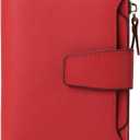 GOIACII Small Women Wallet Genuine Leather RFID Blocking Bifold Zipper Pocket Card Holder with ID Window (A10 Cross Grain Red)