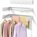 Upgrade Laundry Drying Rack, 31.5" Drying Rack Clothing Wall Mounted,Foldable, 5 Aluminum Rods with 6 Hooks, Space-Saving White Collapsible Drying Racks Hanger for Laundry Bathroom