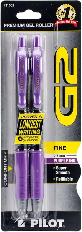 Pilot G2 Retractable Gel Ink Pens-Gel Pen,Retractable/Refillable,Extra Fine Point,2/PK,Purple