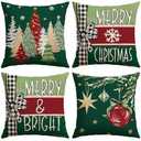 Artscope Christmas Throw Pillow Covers 18x18 Inch Set of 4, Merry Christmas Bright Xmas Tree Ball Winter Decoration Pillow Cases for Home Sofa Couch Decor-Green