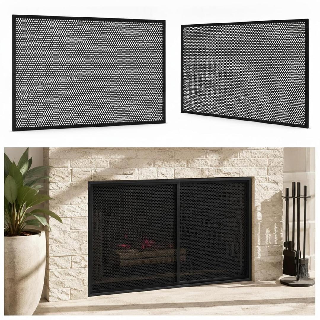 Zonon 2 Pack 24 x 36in Perforated Aluminium Expanded Metal Grilles Sheet Flattened Grate Screen/Fence Wire/Privacy Fence/Screen Door Mesh, Wall, Fireplace Flue, Vent Screens, DIY (Round Hole, Black)