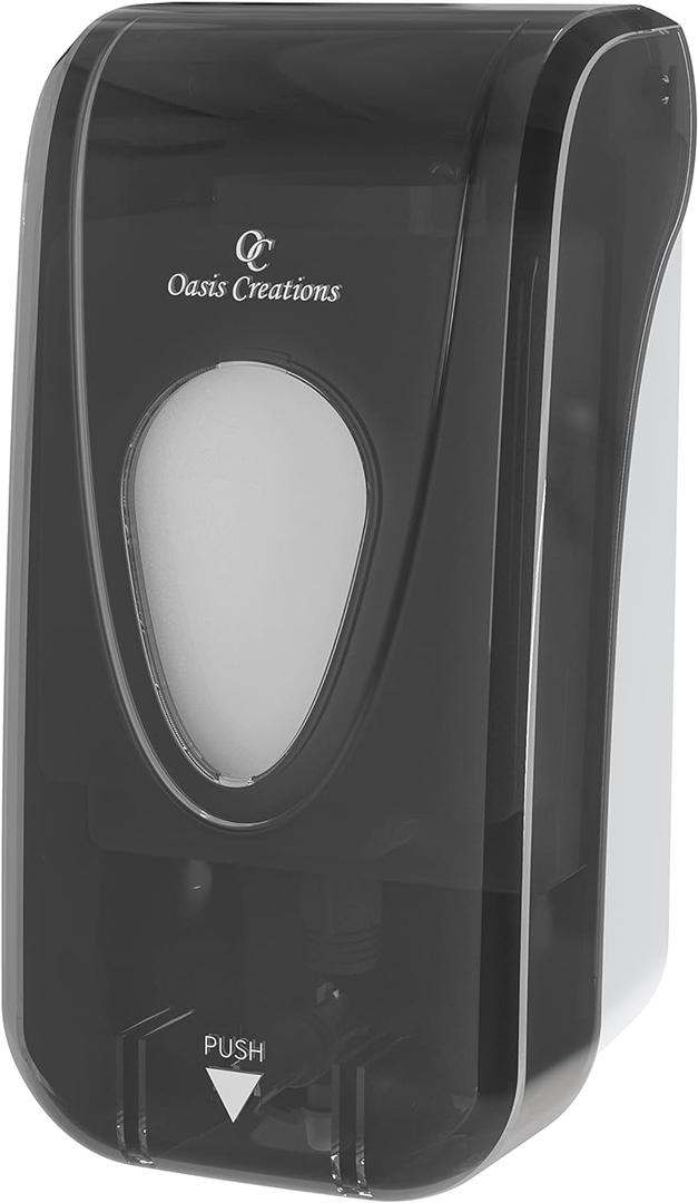 Manual Soap and Hand Sanitizer Dispenser by Oasis Creations, Liquid or Gel, Soap Dispenser Wall Mount, 1000ml/33oz. Commercial or Residential  Black Smoke