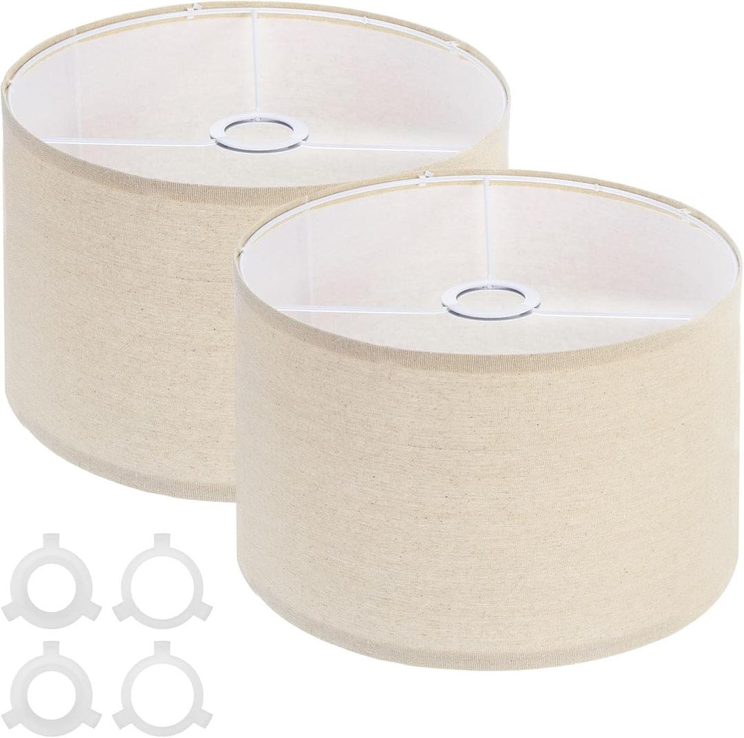 PATIKIL Drum Lamp Shades for Table Lamps 12"x12"x8" Linen Lampshade Set of 2 Easy Assembly Lamp Shade with E27 to E26/E14 Adapters for Floor Lamps Bedside Lamps, Cream (1.65" Spider)
