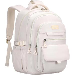 School backpack for Girls, Aesthetic Backpack for Women Cute Bookbag Preppy College (Beige)