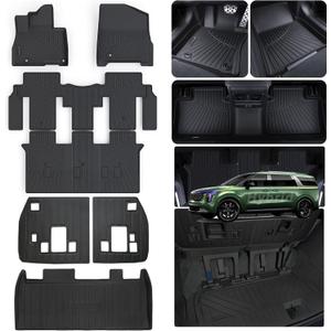 Floor Liners & Cargo Liners & Backrest Mat for 2025 KIA Carnival Hybrid VersionNon Pure Fuel,TPE All Weather Protection Car Floor Mats with Trunk Mat Covering The Backrest