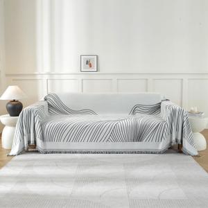 YSTELLAA Couch Cover for Sofa, Boho Sofa Cover Washable Couch Cover for Dogs, Pet Sofa Cover for 3-Cushion Couches with Tassel Furniture Protector Cover,71" x 134",Dark Gray-Wave