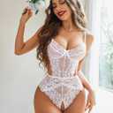Avidlove Women Lingerie Lace Bodysuit Teddy Lingeries V Neck Cut Out One Piece Mini Babydoll (3X-Large, White)
