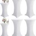 KeyWave Cocktail High Top Table Covers - 32x43 Inch Fitted Spandex Round Cocktail Tablecloth for Bar Height Standing Table Cloths Reusable, for Party Wedding Banquet Event Decorations, White, 6 Pack