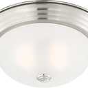 DESIGNERS FOUNTAIN 2-Light Flush Mount Ceiling Light, 11 Inch Lighting Fixture for Kitchen, Bedroom, Bathroom, and Hallway, Satin Platinum with Etched Glass, 1257S-SP-W