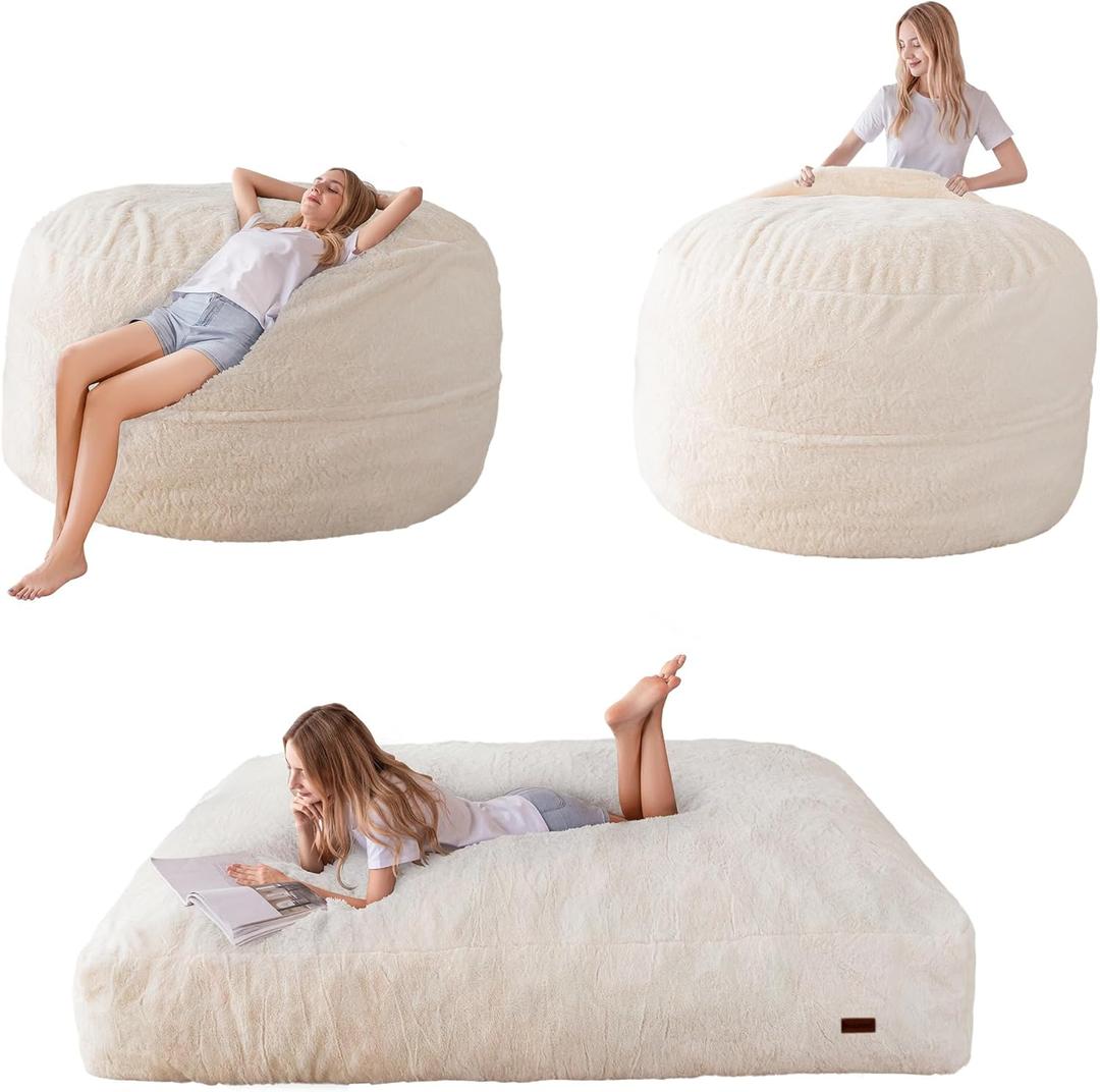 MAXYOYO Giant Bean Bag Chair Bed for Adults, Convertible Beanbag Folds from Lazy Chair to Floor Mattress Bed, Large Floor Sofa Couch, Big Sofa Bed, High-Density Foam Filling, Machine Washable