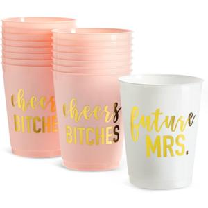 BLUE PANDA 16-Pack Bachelorette Party Cups, Reusable Bride and Bridesmaid Cups for Bridal Shower Party, Bachelorette Favors and Bridesmaid Gifts, Future Mrs + Cheers (16 oz)