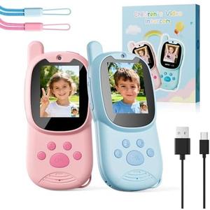 Video Walkie Talkies for Kids with Camera & Video Chat, Long Range 1000FT Rechargeable Kids Walkie Talkie with Selfie Stickers Filters, Two-Way Video Radio Toy for Boys Girls Ages 3-12 (Blue Power Button Broken)