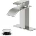 Bathroom Faucet Brushed Nickel Modern Waterfall Bathroom Sink Faucet with Single Handle Suitable for 1 or 3 Holes,Supply Deck Plate and Hose