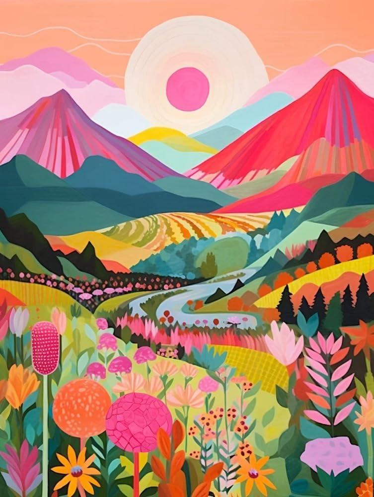 ColourMost`s Original Paint by Numbers Kit –Colorful Mountains #02 - 'Ebullience' (16"x20"/40x50cm) Ideal for Beginners & Advanced, Perfect for Relaxation, Home Décor & Holiday Gifts (Unframed Canvas), 40cm x 50cm