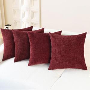 CaliTime Christmas Throw Pillow Covers Decorative 18 X 18 Inches Pack of 4 Cozy Chenille Cushion Cases for Couch Sofa Bed Living Room Home Burgundy