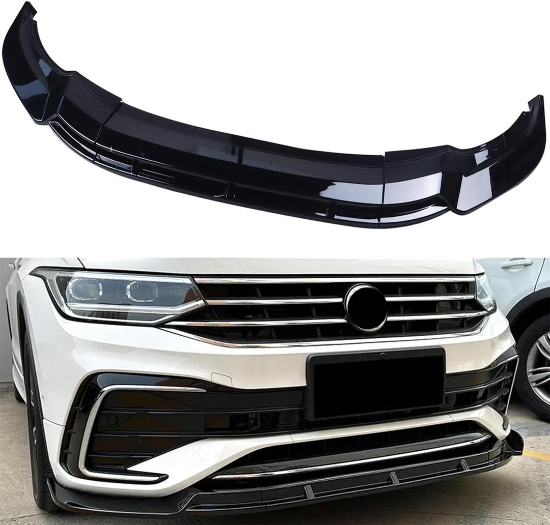MUCO 3pcs Front Bumper Lip Spoiler Kit Compatible with V-o-lk-sw-agen Tiguan Rline 2021 2022 2023 24 Gloss Black Cover Guard Protection Conversion Front Lips