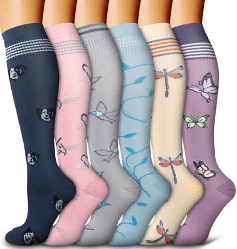 6 Pack Copper Compression Socks for Women and Men Circulation-Best Support for Medical, Running,Nursing,Athletic L/XL