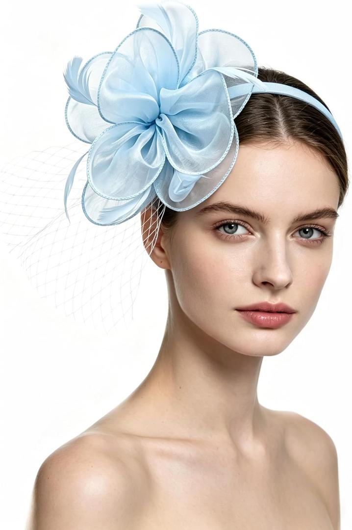 SAFERIN Women's Fascinators Feathers Tea Party Hat Veil Headband with Hair Clip for Cocktail Church