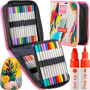 ARTISTRO 48 Colors Acrylic Paint Pens, Dual Tip Art Set (Fine 1mm + Dot 5mm) for Fabric, Canvas, Rock, Glass, Wood, Paper, DIY, for Kids and Adults