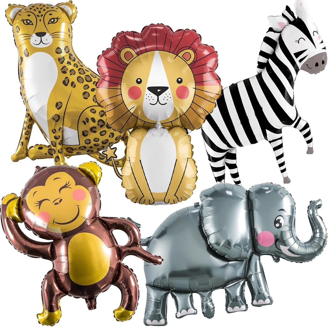 Jungle Safari Animals Balloons, Jungle Safari Theme Birthday Party Decorations, Lions Zebra Elephant Monkey Leopard Foil Balloons for Kids Boys Wild One Zoo Birthday Baby Shower Party Decor Supplies (Colorful Smiling Animal)