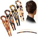 4PCS Prestige French Hair Pins Tortoise Shell Acetate Hairpins for Women - Elegant Styling Accessories for Buns Twist Updos U-Shaped Curved Serrated Strong Grip for Thick/Long Hair(4.3 Inch, Large)