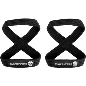 Gymreapers Figure 8 Lifting Straps For Deadlift, Powerlifting, Strongman, & Cross Training Strong Weightlifting Wrist Straps For Men, Women (Large, Black)