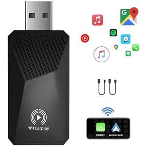 The Wireless CarPlay Adapter and Android Auto Magic Adapter for Cars with Wired CarPlay, Streams Support Music, maps, Calls, etc（not Support Video） with USB-C Adapter,Stable Control & No Delay
