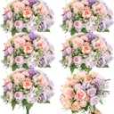 Tigeen Artificial Flowers Artificial Peonies Silk Flowers Faux Peony Fake Peony Silk Hydrangea Bouquet for Wedding Table Centerpiece Floral Vase Decor(Purple,Pink,6 Bundles)