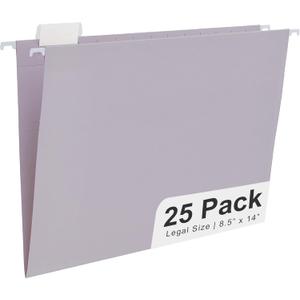 Y YOMA Legal Size - 25 Pack Colored Hanging File Folders Decorative Hanging Folder Cute Pretty File Folder for Filing Cabinet Office Home with 1/5-Cut Adjustable Tabs, Morandi Purple